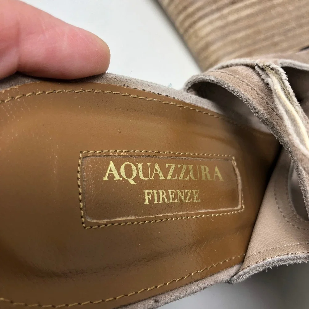 Aquazzura Belgravia Wedge Sandal Women 40 US 10 Taupe Suede Lace Up Cutout Italy